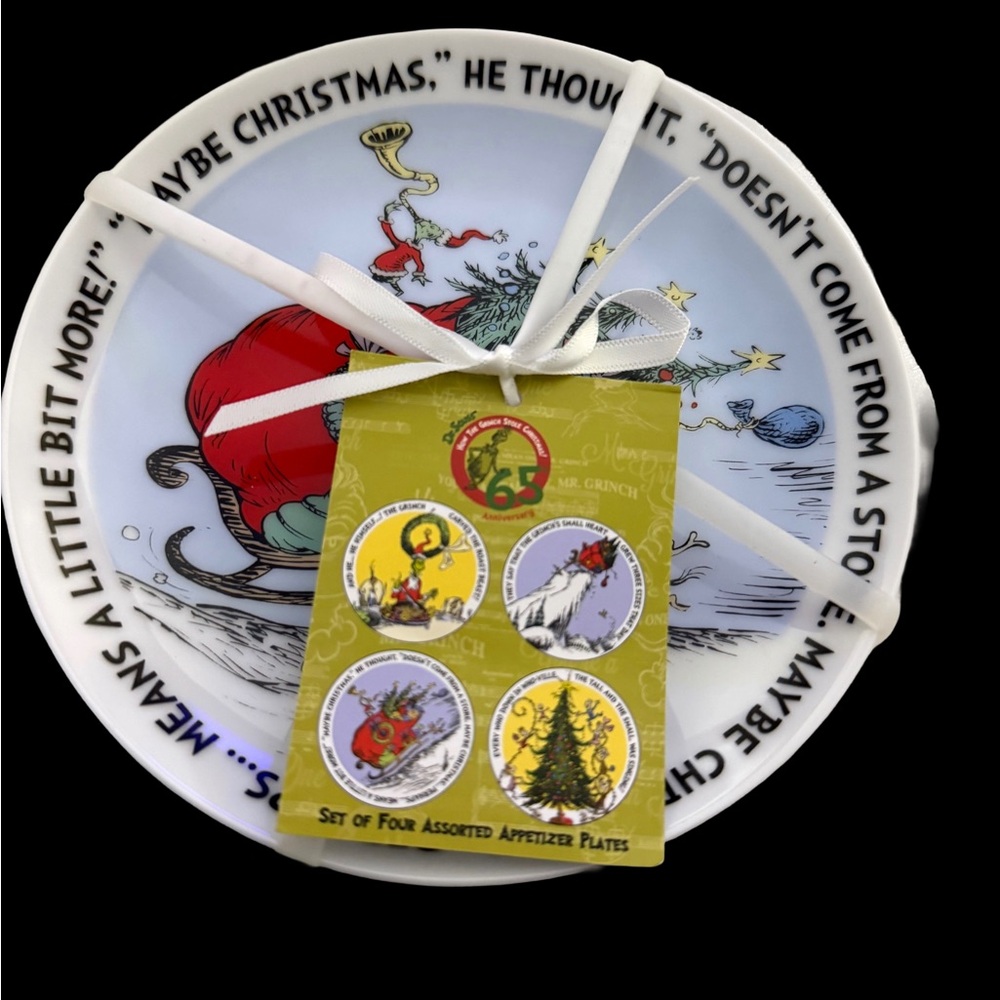 Dr. Seuss Holiday Appetizer Plate - White and Red - Set of 4